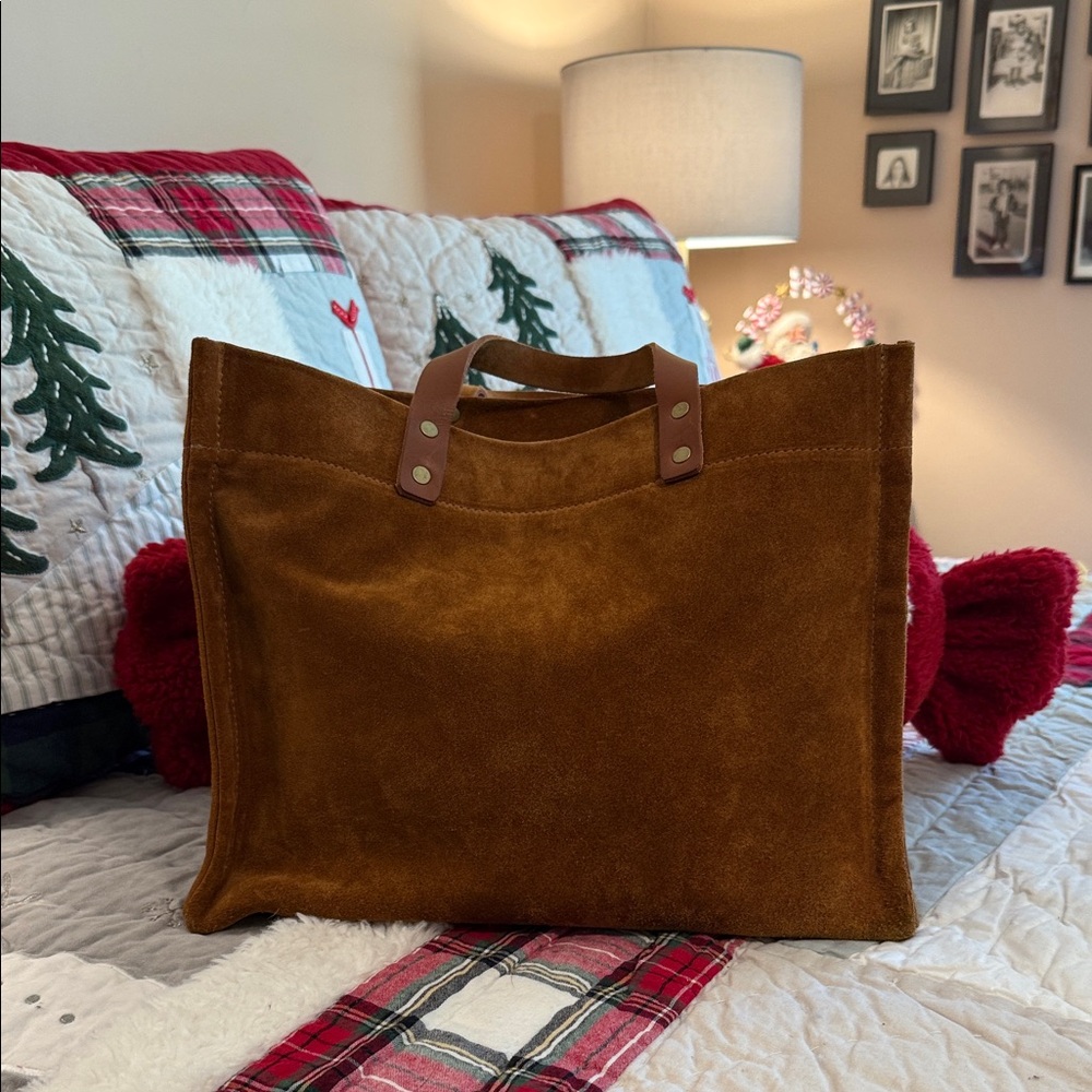 Parker Thatch Brown Suede medium MimiTote Bag with Leather Handles